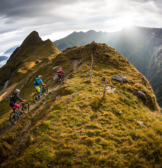Mountainbiker am Berggipfel